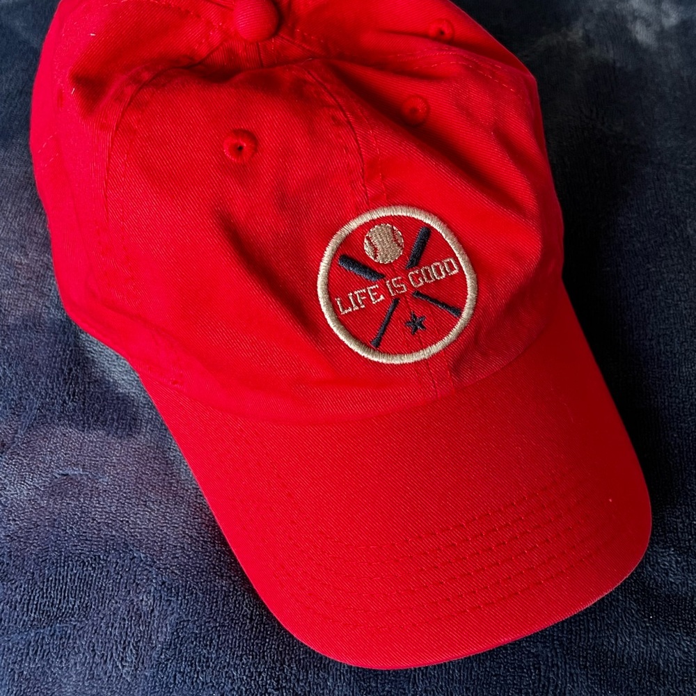 Life Is Good Bright Red Baseball Cap with Embroidered Patch